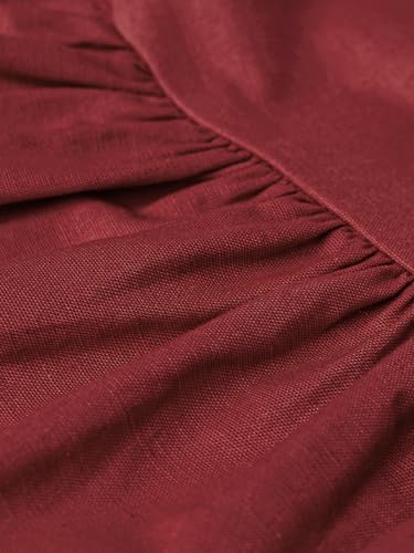 The Souled Store Hello Kitty: Strawberry Embroidery Women and Girls Sleeveless Square Neck Maroon Embroidered Cotton Linen Blend Regular Fit Lightweight All-Season Everyday Peplum Top