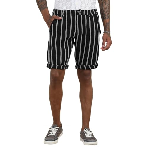BEEVEE Men's Black Regular Fit Striped Shorts