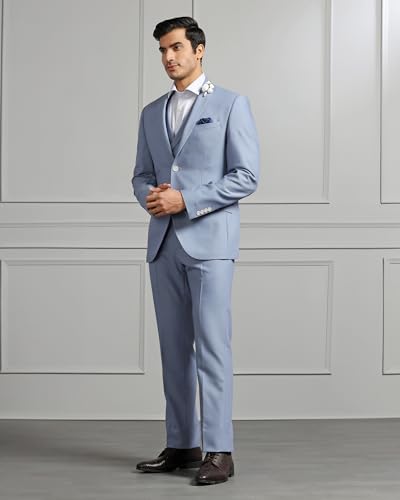 blackberrys 3 Piece Slim FIT Solid Suits Light Blue
