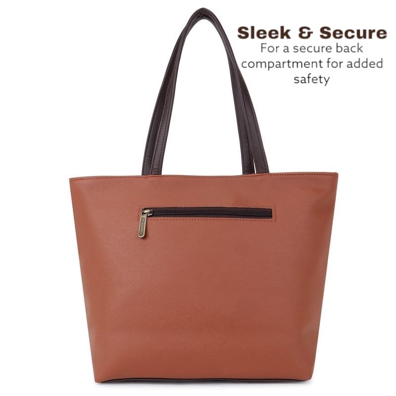Pramadda Pure Luxury Stylish Faux Leather Tote Bag For Women | Shoulder Handbag For College Office Daily Use | Solid Checks Dual Tone | Gift Item For Women. (Tan)