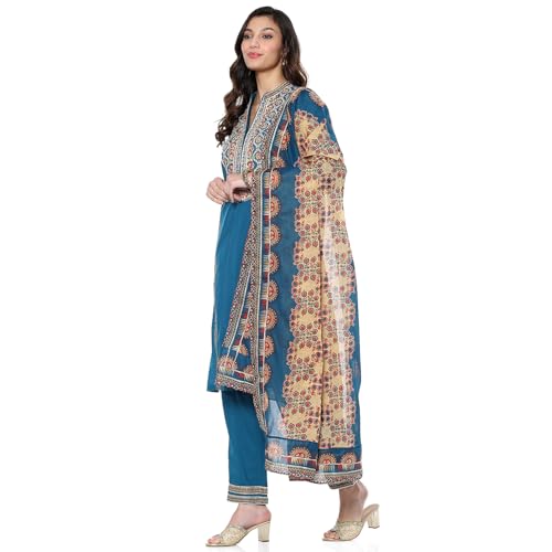 BIBA Women's Cotton Kurta Sets (SKDEARTAL9949AW24TEAL_Teal