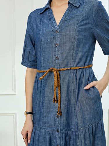Latin Quarters Women's Blue Half Sleeves Collar Neck Casual Solid Dress_L