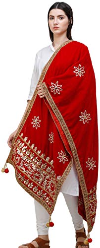 Exotic India Dupatta from Amritsar Embellished with Gota Patches on Border and Mirrors