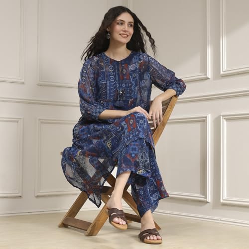 Biba Women's Polyester Kurta Set (VINWIN30555AW25BLU_Blue