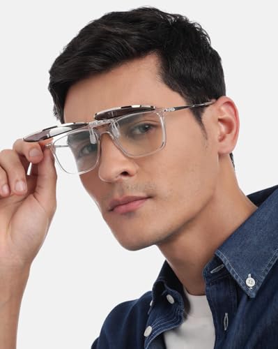 Carlton London Black & Silver Toned Polarised Lens Aviator Sunglass Clip for unisex
