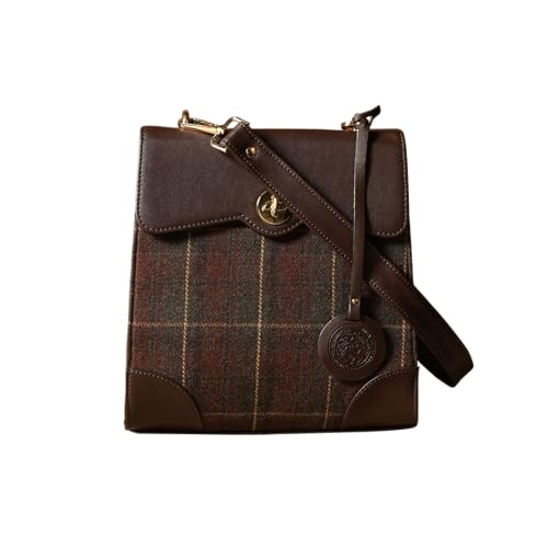 Theater Peggy Satchel Bag for Women | Vintage Structured Crossbody Handbag | Faux Leather & Tweed Panel with Turn Lock Closure | Classic Medium Shoulder Purse