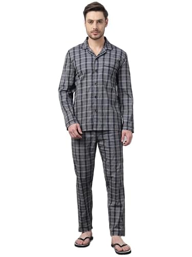 Hancock Men Cotton Checked Night Suit Navy Blue Size S