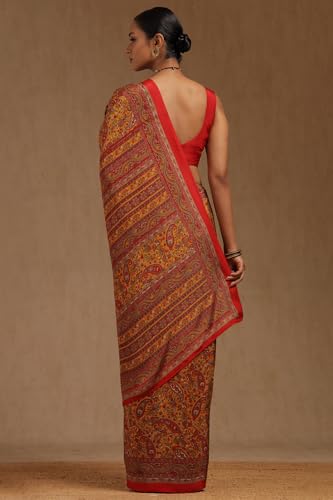 Soch Womens Red Crepe Ethnic Motifs Saree