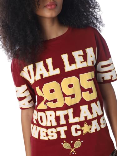 ONLY Women's Typographic Relaxed Fit Red T-Shirt