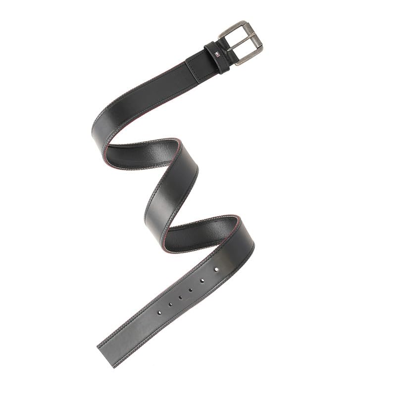 Tommy Hilfiger Men's Leather Belt Appleby - Black | Textured Black Finish | Rwb Detail | Leather Belt For Any Occasion | Size - L (100Cm)
