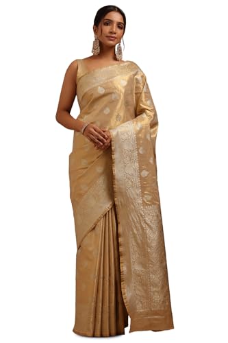 Soch Womens Beige Soft Silk With Zari Woven Saree With Zari Woven