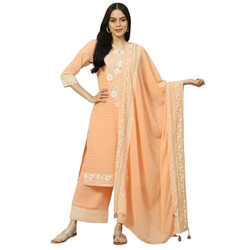 Rangriti Women Peach Cotton Blend Woven Dupatta_Free Size