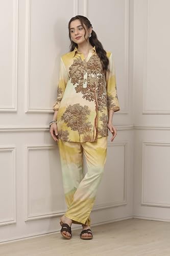 Biba Women Green Viscose Rayon Straight Suit Set_36