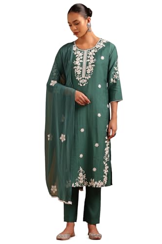 Soch Womens Teal Desert Storm Floral Embroidered Salwar Suit