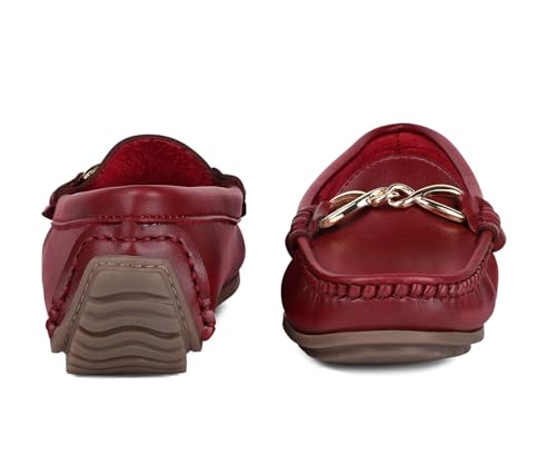 LOUIS STITCH Women's Rosewood Premium Slip-On Loafers with Buckle | Elegant Solid Slip-On Comfort Shoes for Casual and Formal Wear | Slip-On Loafer Shoes for Women | LSLD-BLR-HS02-RW | UK-5 Red