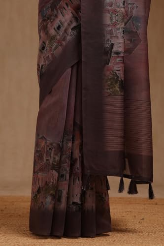 Soch Womens Earth Chanderi Digital Print Saree