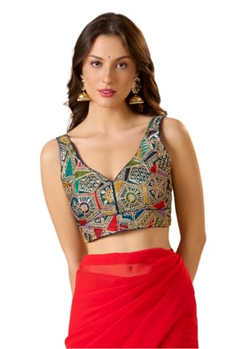 S SALWAR STUDIO Royal Blue Georgette Sweetheart Neck Sleeveless Readymade Blouse