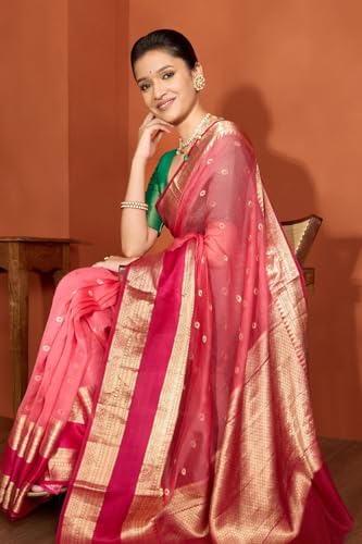Taneira Light Pink Pure Silk Organza Banaras Cutwork Saree