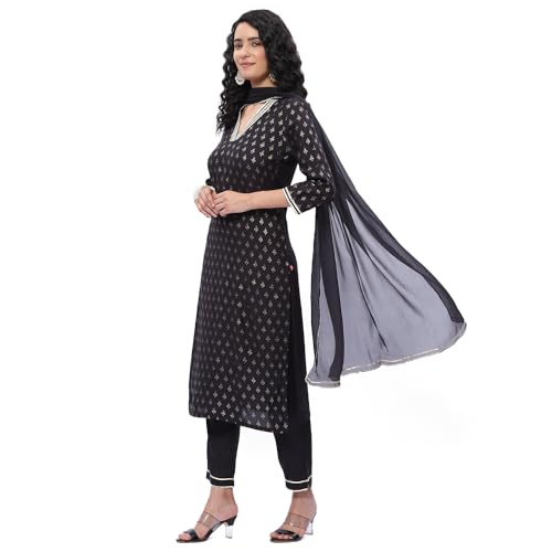 BIBA WOMEN PRINTED FITTED SALWAR KURTA DUPATTA(SKDASSORTED6651E_YELLOW_36)