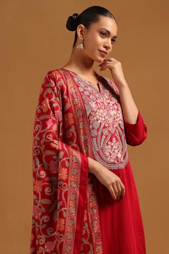 Soch Womens Red Viscose Blend Floral Salwar Suit