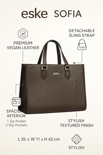 eske Sofia Tote Bag, Vegan Leather, Detachable Sling Strap, Textured Pattern (Brown)