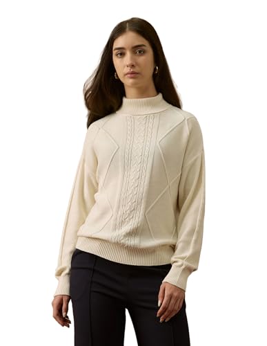 U.S. POLO ASSN. Women Cable Knit Turtle Neck Sweater (UWAW25SWE176_Off White_M)