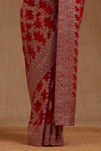 Soch Womens Red Georgette Embroidered Saree With Zari