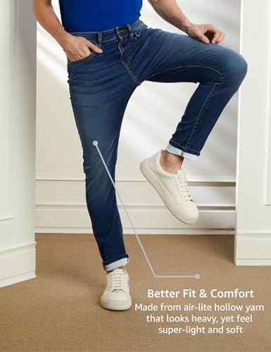 Symbol Premium Men's Slim Fit Stretchable Mid Rise Jeans | Casual Denim | Cotton Stretch | Fashion Shades of Black & Blue (Available in Plus Size) (SP-S24-M-DNM-102_Mid Blue_44)