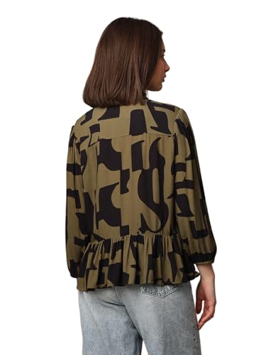 ONLY Women Abstract Print Regular Fit Casual Green Shirt