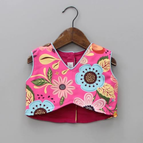 Leons Fab Vibrant Multicolour Floral Printed Pink Top And Lehenga (11-12 Years)