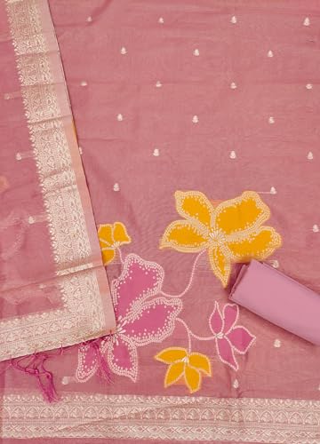 SHANTVAN GALLERY Unstitched Dress Material for Women Cotton Pure Tissue Shimmer Banarasi Zari Weaving Suit Fabric with Semi Cotton Bottom and Jacquard Dupatta Unstitched Suit Set - Pink