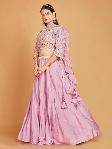 Woman's Pink silk lehenga choli with choker dupatta