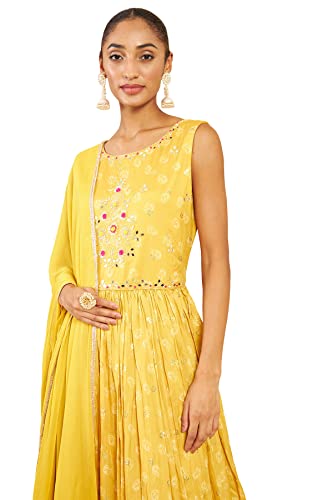 Soch Women Yellow Art Silk Abstract Print Gown