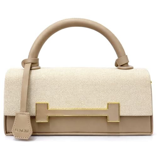 KUNCHI PRISM Textured Flap Top Handle Handbag for Women with Detachable Sling Strap | Metal Accent Closure | Structured Evening Purse for Parties and Formal Occasions (BROWN)