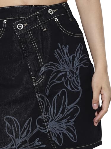 ONLY Women's Floral Print Flared High-Rise Blue Skirt