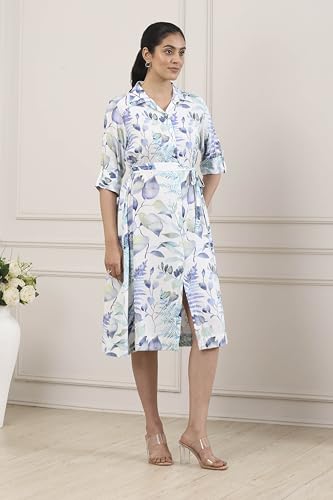 Biba Women Blue Viscose Rayon A-Line Dress_38