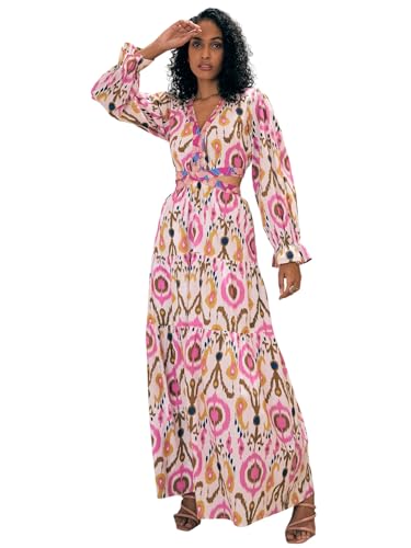 Pink Paprika by Sassafras Women's White Ikat Print Waist Cut-Out Maxi -XS