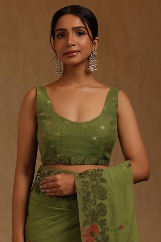 Soch Womens Green Chanderi Woven Design Saree
