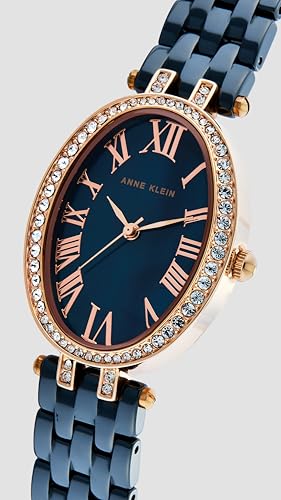 Anne Klein Quartz Analog Blue Dial Rose Gold with Blue Ceramic Strap Watch for Women