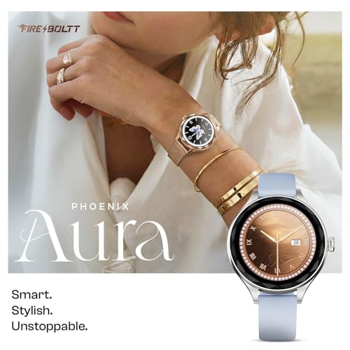 Fire-Boltt Phoenix Aura Women Smart Watch with 1.26” Diamond-Cut HD Display, Rotating Crown, Wireless Charging, Bluetooth Calling, Voice Assistant, 120+ Sports Modes - Air Blue