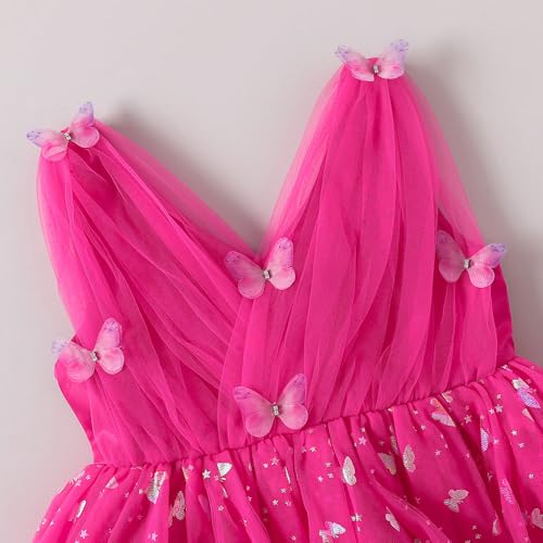 Hopscotch Girls Butterfly Applique Party Dress in Fuchsia Color for Age (4-5 Years)