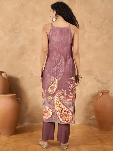 Varanga Women Spaghetti Strap Straight Floral Kurta With Trousers