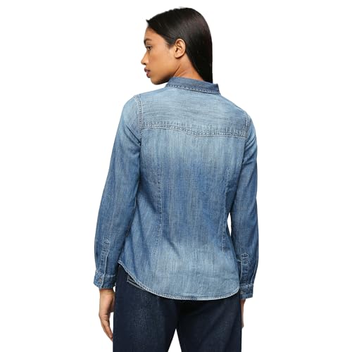 Pepe Jeans Women's Solid Regular Fit Shirt (PL304772CA0_Dark WASH_Mid Indigo Blue