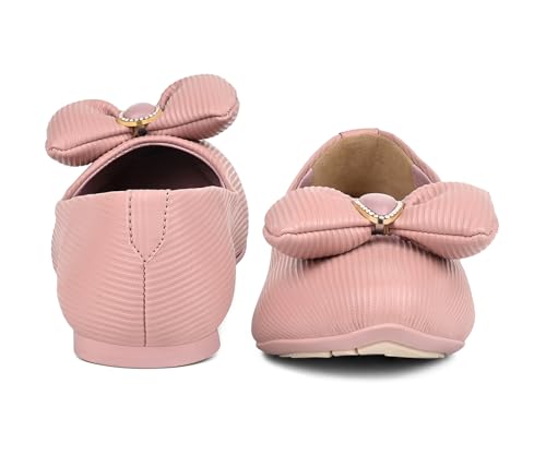 LOUIS STITCH Women’s Pink Stylish Bow Ballerina Flats | Premium Closed-Toe Flat Sandals| Comfort Ballerina for Office & Everyday Style| LS-LDCF-010 | UK-6