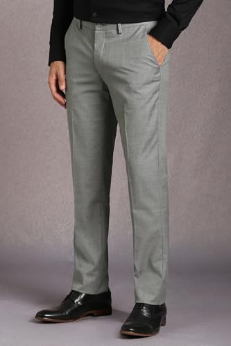 Louis Philippe Men Grey Textured Flat Front Formal Trousers