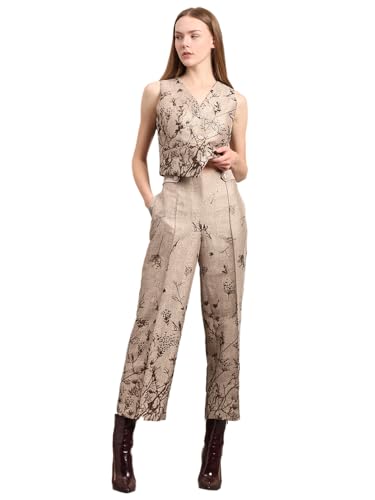 VERO MODA Women's Straight Fit High-Rise Beige Pants