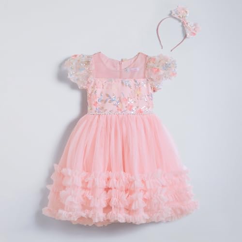 Hopscotch Girls Pink Short Sleeves Sequin Embellished Dress for Age (12-24 Months)