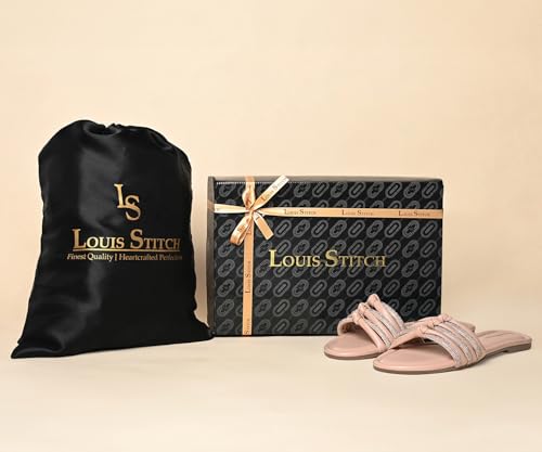 LOUIS STITCH Women's Fashion Flat Slip On Sandals | Open Toe Nude Stylish Flat Sandal for Ladies, Comfortable All day Wear Slipper | LSOF-LDSL-GLTSNU | UK-8