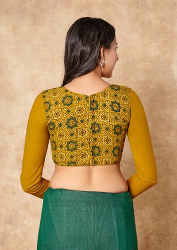 Yellow Ajrakh Pure Cotton Round Neck Readymade Blouse