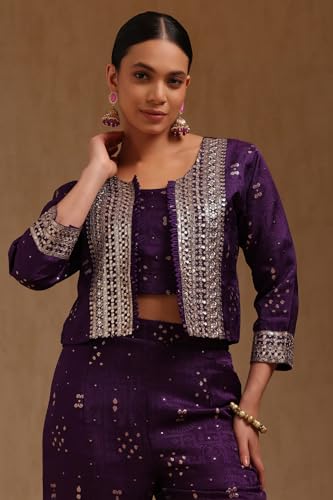 Soch Womens Purple Brocade Ethnic Motifs Co-Ord Set With Sequins